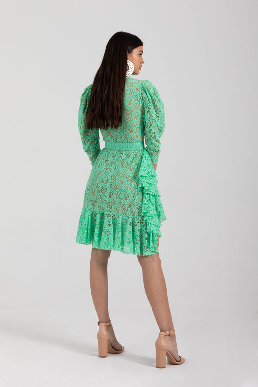 RUFFLED MINT LACE DRESS