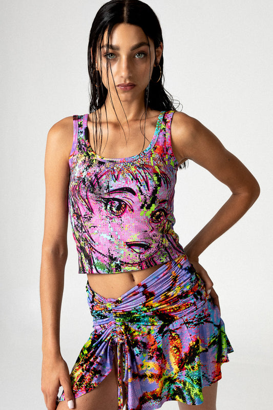 FALDA FRUNCIDA PIXEL PALMS