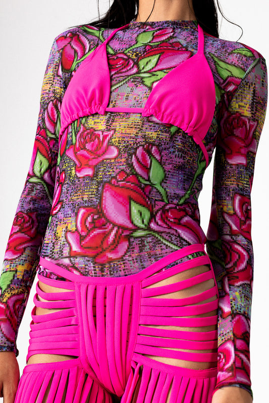 PIXEL ROSES MESH TOP